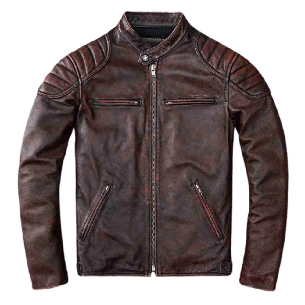 Bashwood Handmade Dark Brown Leather Shaded Jacket For Men